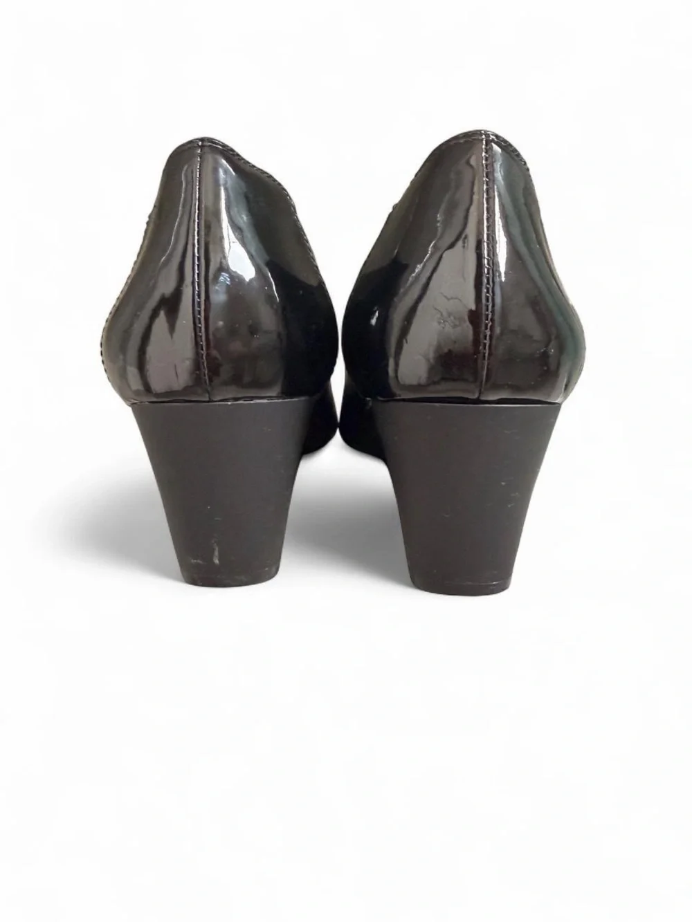 Naturalizer Black Leather Wedge Pump with Patent Toe